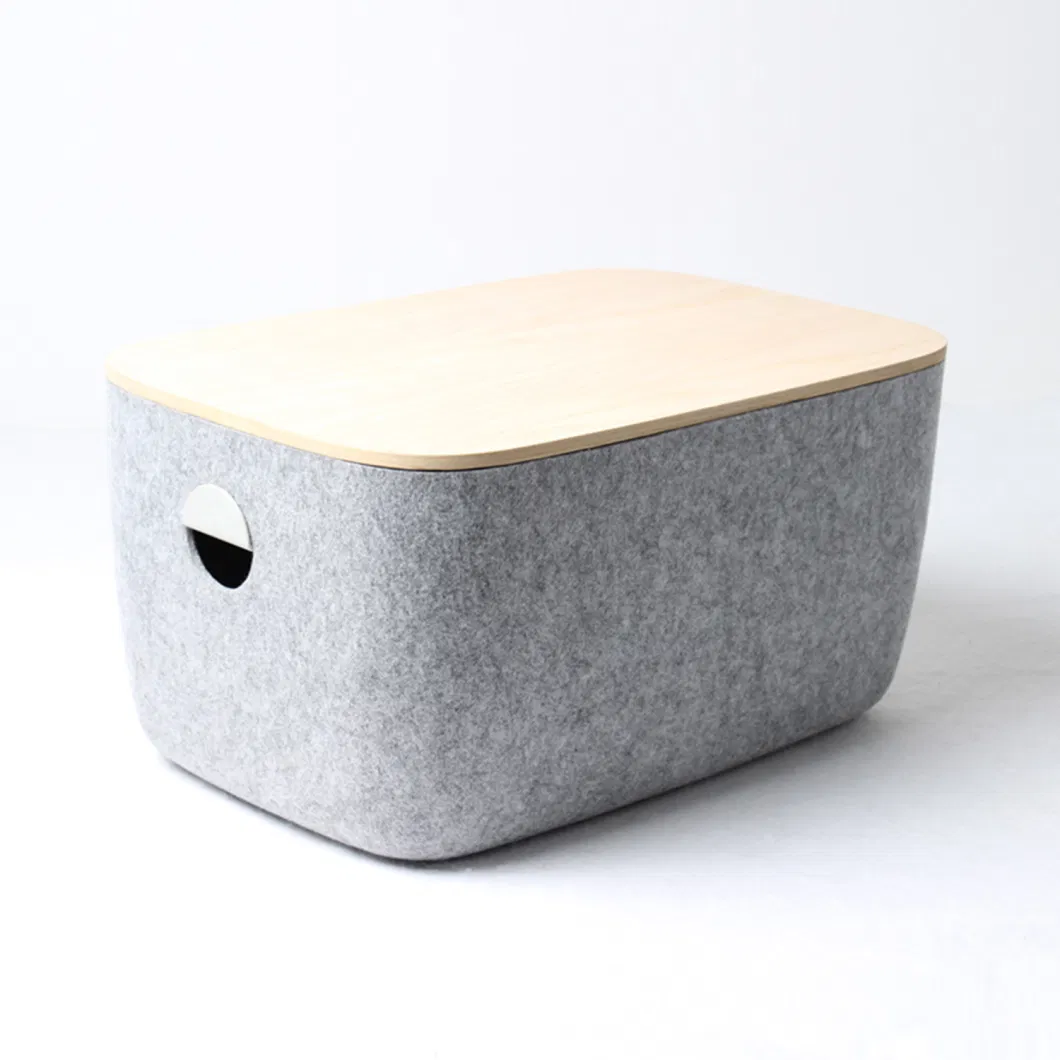 Eco Friendly Pet Recycles Felt Storage Containers with Bamboo Wooden Lids for Laundry Clothes Toys